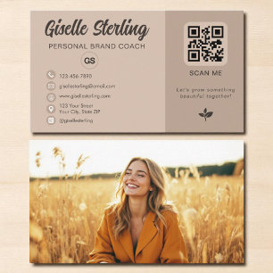 Mocha Brown QR Code Photo Monogram Social Media Business Card
