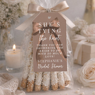 Mocha Brown She's Tying The Knot Bow Bridal Shower Gift Tags