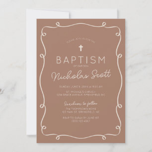 Mocha Brown Squiggle Baptism Invitation
