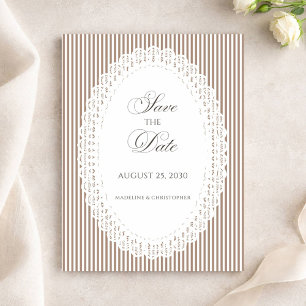 Mocha Brown Stripe Lace Doily Wedding Save The Date