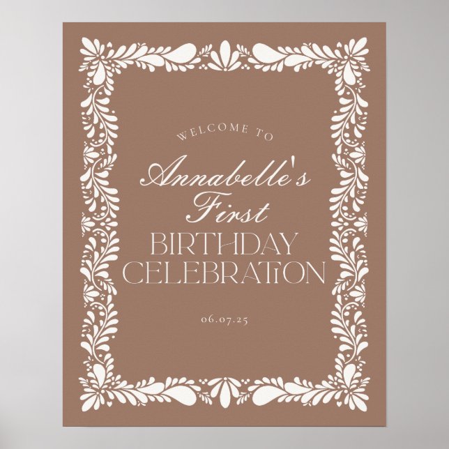 Mocha Brown Talavera Fiesta Birthday Welcome Poster (Front)