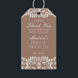 Mocha Brown Talavera Fiesta Bridal Shower Favour Gift Tags<br><div class="desc">Everyone loves a fiesta! This collection is a stunning blend of elegance and cultural heritage, inspired by the traditional Mexican Talavera tile patterns. The earthy mocha brown Terracotta floral border exudes sophistication and a touch of festive charm, making it perfect for your Spanish or Mexican inspired celebration. Whether you're hosting...</div>