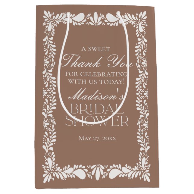 Mocha Brown Talavera Fiesta Bridal Shower Favour Medium Gift Bag (Front)
