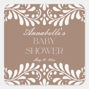 Mocha Brown Talavera Spanish Fiesta Baby Shower Square Sticker