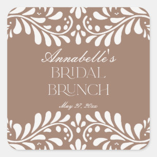 Mocha Brown Talavera Spanish Fiesta Bridal Brunch Square Sticker