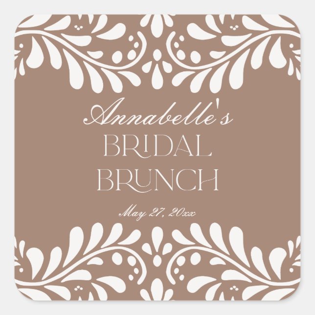 Mocha Brown Talavera Spanish Fiesta Bridal Brunch Square Sticker (Front)