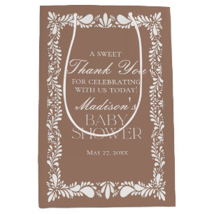 Mocha Brown Talavera Tile Fiesta Baby Shower Favou Medium Gift Bag