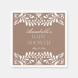 Mocha Brown Talavera Tile Fiesta Baby Shower Napkin