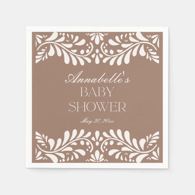 Mocha Brown Talavera Tile Fiesta Baby Shower Napkin (Front)