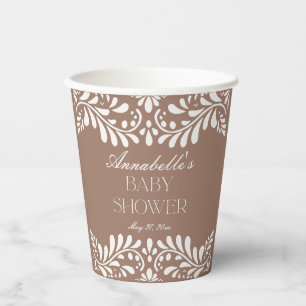 Mocha Brown Talavera Tile Fiesta Baby Shower Paper Cups