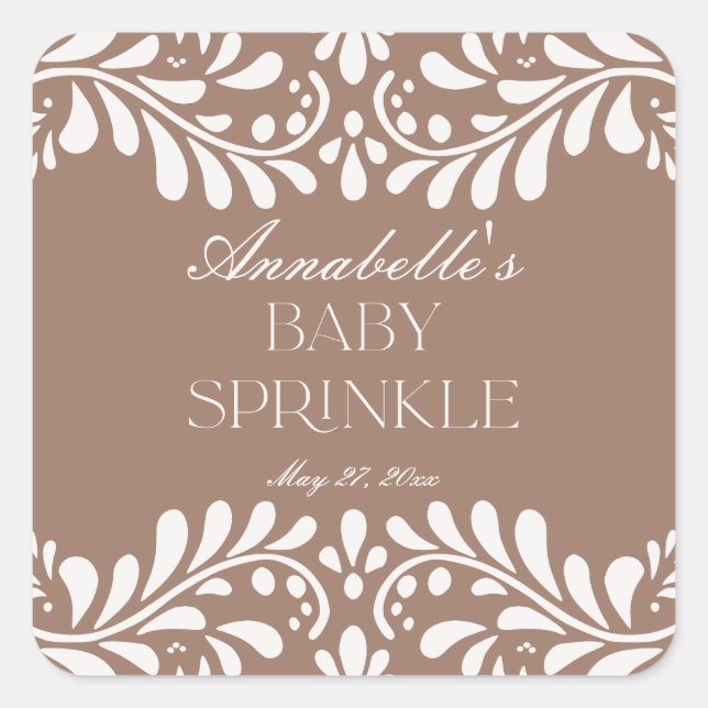 Mocha Brown Talavera Tile Fiesta Baby Sprinkle Square Sticker (Front)