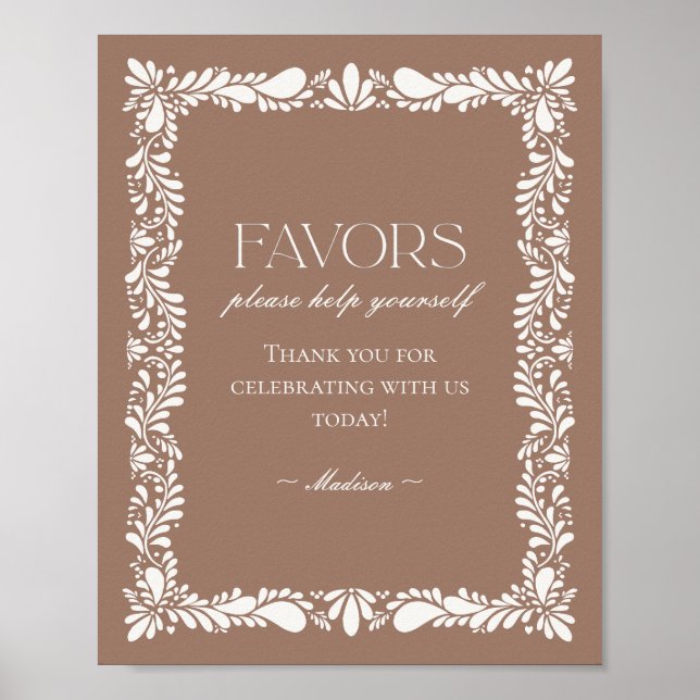 Mocha Brown Talavera Tile Fiesta Favours Sign (Front)