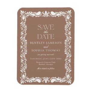 Mocha Brown Talavera Tile Fiesta Save the Date Magnet