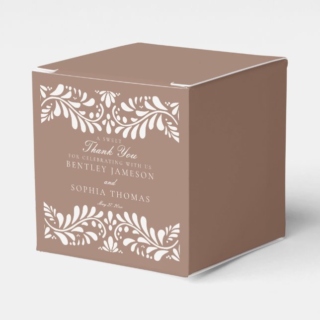 Mocha Brown Talavera Tile Style Fiesta Wedding Favour Box (Front Side)