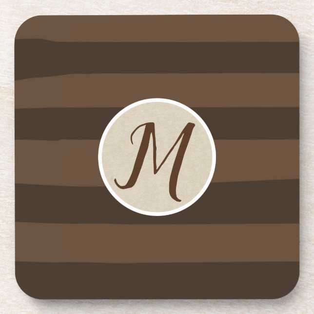 Mocha Brown Whimsical Funky Stripes Modern Chic Coaster (Front)