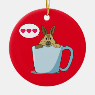 Mocha Bunny say "Hi" Christmas Ceramic Ornament