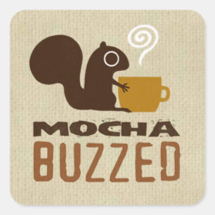 Mocha Buzzed Cute Squirrel Funny Animal Lover's Square Sticker