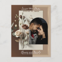 Mocha Café Au Lait Brown Neutral Floral Save Date