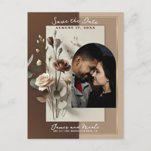 Mocha Café Au Lait Brown Neutral Floral Save Date Announcement Postcard