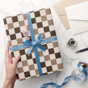 Mocha Chequered Charm Wrapping Paper
