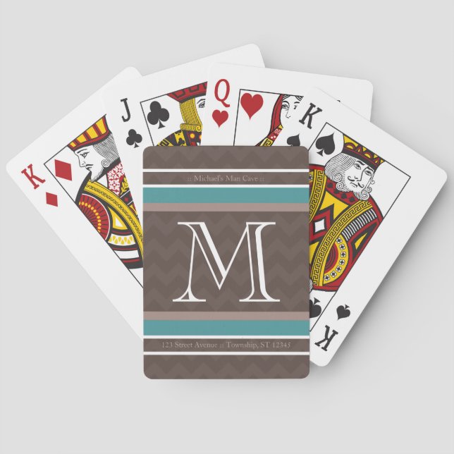 Mocha Chevron Monogram & Custom Text Playing Cards (Back)