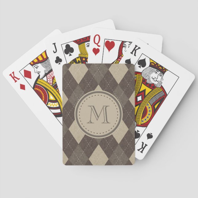 Mocha Chocca Brown Argyle with Monogram Playing Cards (Back)