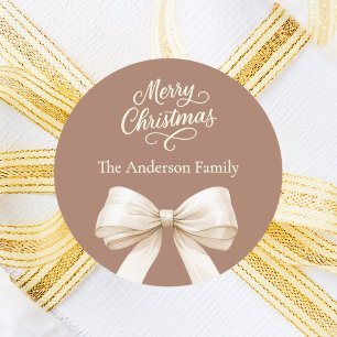 Mocha coffee cream bow Christmas Classic Round Sticker