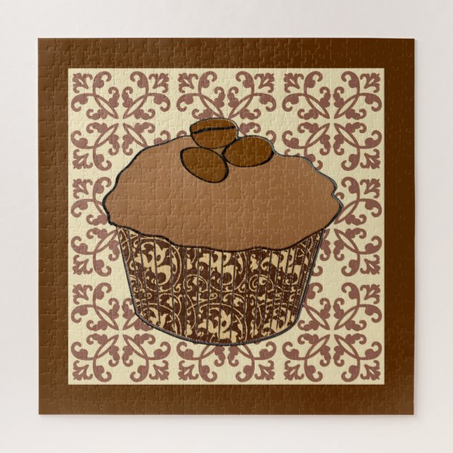 Mocha / Coffee Frosted Cupcake, Lace Background Jigsaw Puzzle (Vertical)