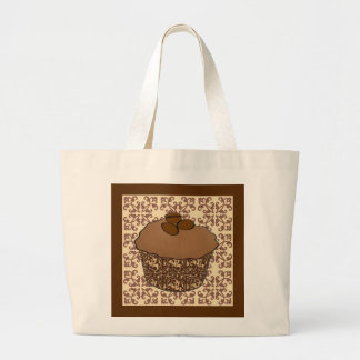 Mocha / Coffee Frosted Cupcake, Lace Background Large Tote Bag