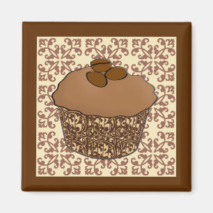 Mocha / Coffee Frosted Cupcake, Lace Background  Magnet