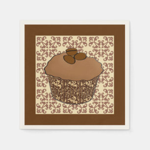 Mocha / Coffee Frosted Cupcake, Lace Background Napkin