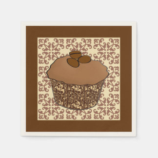 Mocha / Coffee Frosted Cupcake, Lace Background Napkin