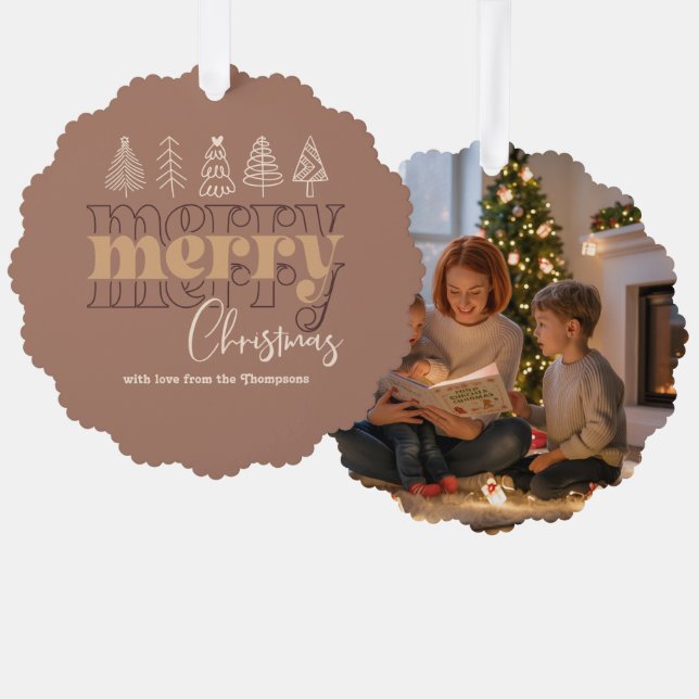 Mocha Comfort Scribbles Merry Christmas Keepsake Tree Decoration Card (Front/Back)