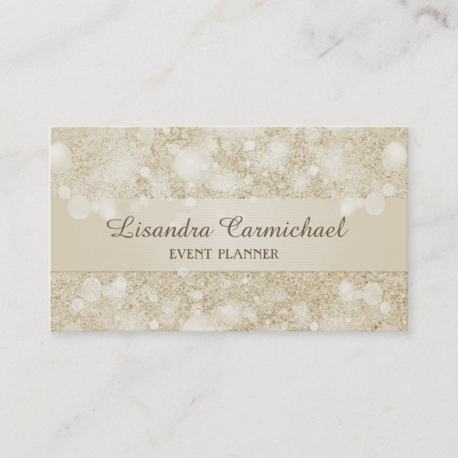 Mocha Cream Bokeh Event Planner Business Cards (Front)