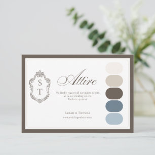 Mocha Cream Dusty Blue Wedding Attire Colour Enclosure Card