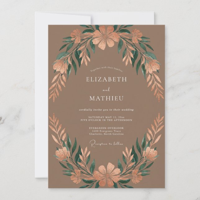 Mocha Earthy Autumnal Wedding Invitation (Front)