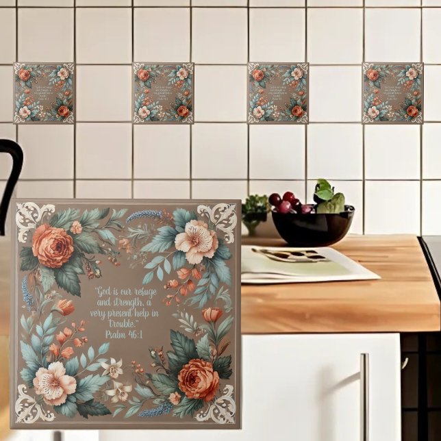 Mocha Floral Bible Verse Customisable Tile (Creator Uploaded)
