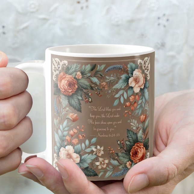 Mocha Floral Customisable Morning Blessing Mug (Creator Uploaded)