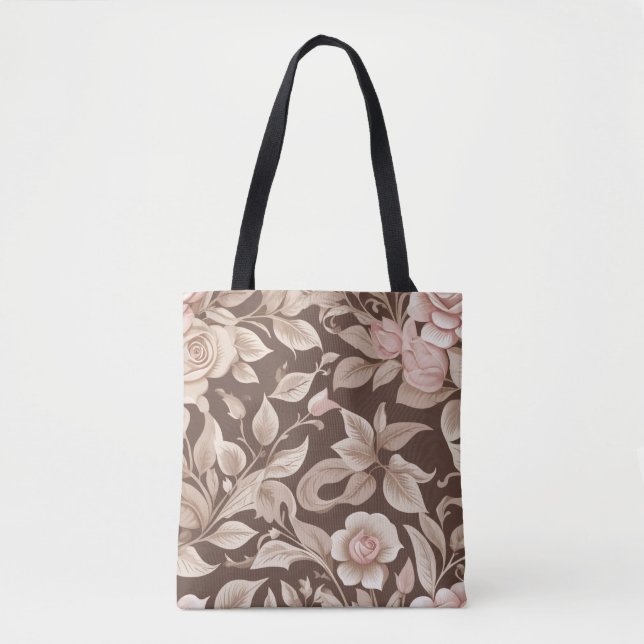 Mocha Floral Garden Tote Bag (Front)
