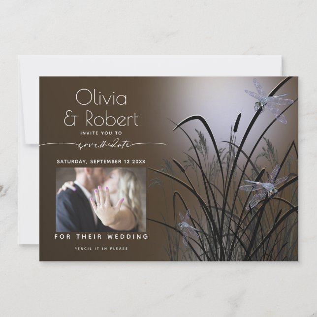 Mocha Glow Save the Date  Moonlight Dragonfly Invitation (Front)