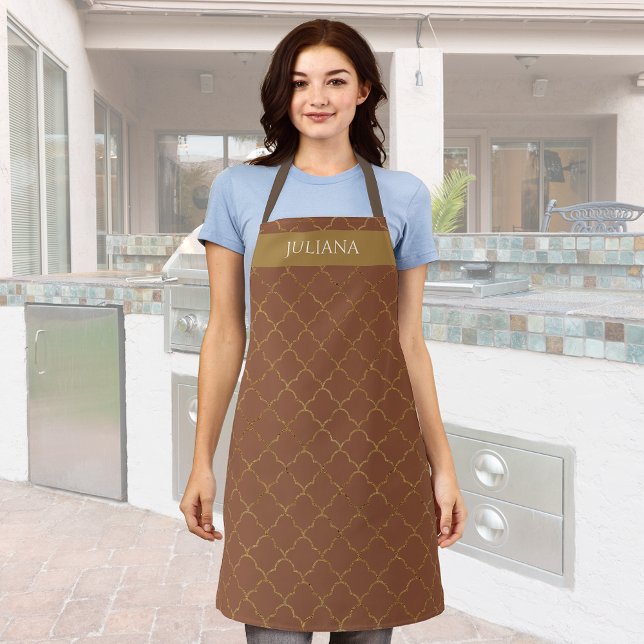 Mocha Gold Quatrefoil Personalised  Apron (Creator Uploaded)