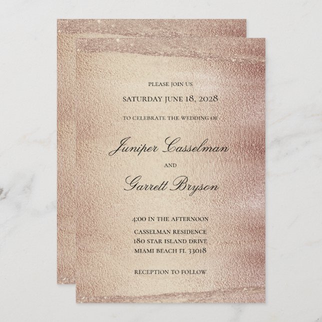 Mocha Gold Rhapsody Wedding Elegant Sparkling Gold Invitation (Front/Back)