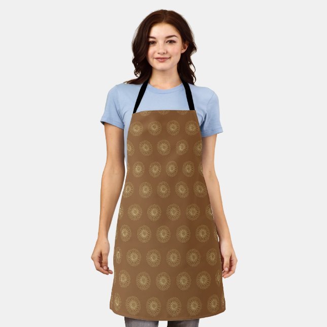 Mocha | Golden Zinnia Flower Medallions Apron (Worn)