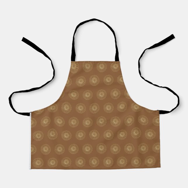 Mocha | Golden Zinnia Flower Medallions Apron (Front)