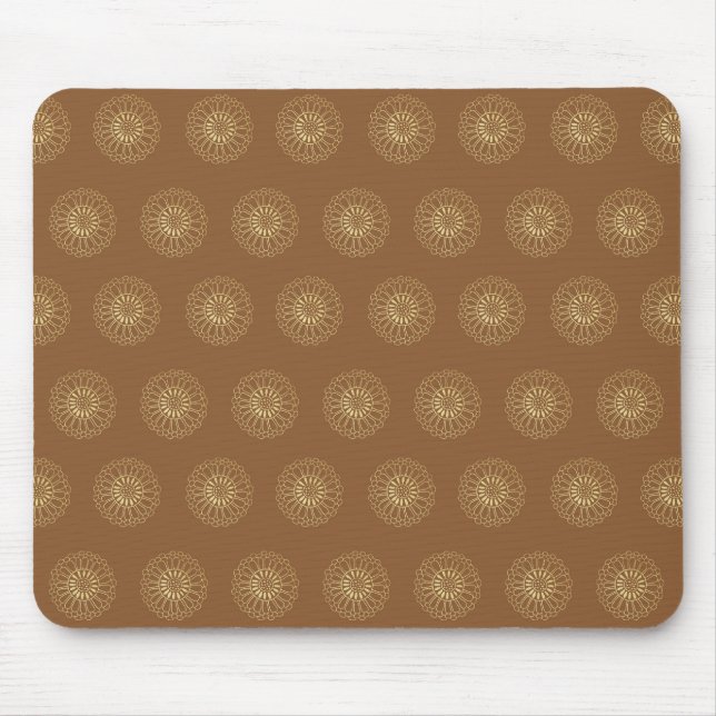 Mocha | Golden Zinnia Flower Medallions Mouse Pad (Front)