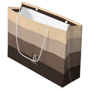 Mocha Latte Colour Palette Stripes Monogram Large Gift Bag