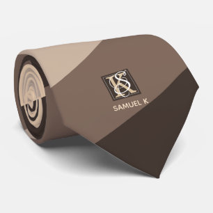 Mocha Latte Colour Palette Stripes Monogram Tie