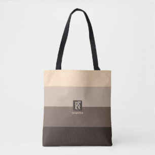 Mocha Latte Colour Palette Stripes Monogram Tote Bag