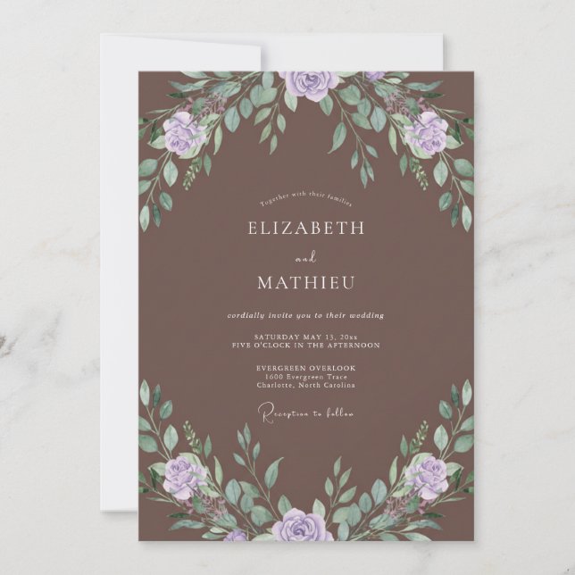 Mocha Lavender Foliage Eucalyptus Wedding Invitation (Front)