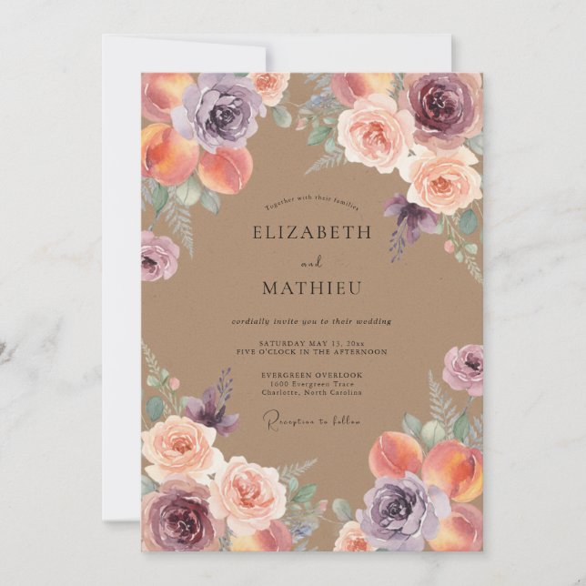 Mocha Lavender Petal Wedding Invitation (Front)